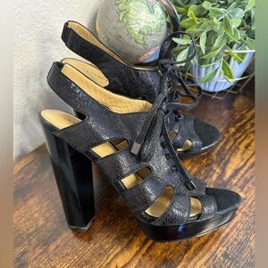 Excellent Condition Coach Black Cutout Lace-Up Platform Sandals